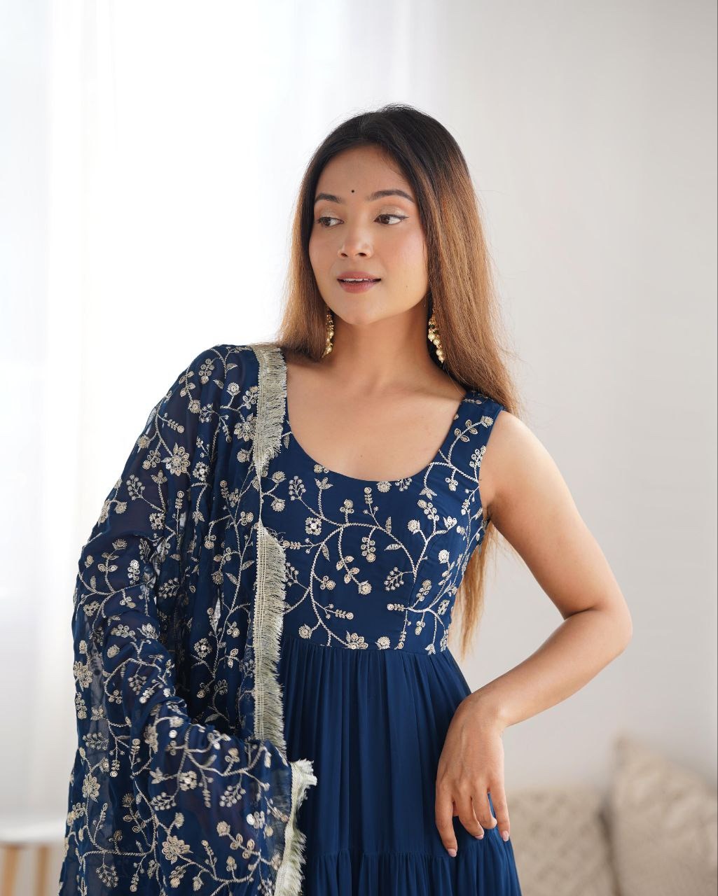 ANARKALI, WITH DUPPTA SET, PENT READY TO WEAR