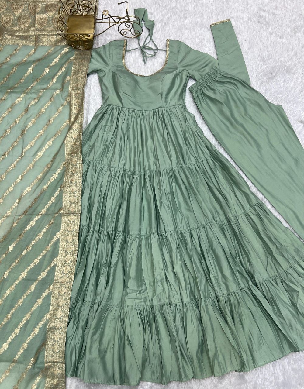 ANARKALI FABRIC:👗 HEAVY PURE ROMANSILK CHANDERI FABRIC - Image 2