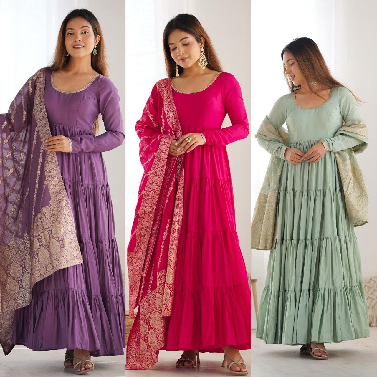 ANARKALI FABRIC:👗 HEAVY PURE ROMANSILK CHANDERI FABRIC - Image 3