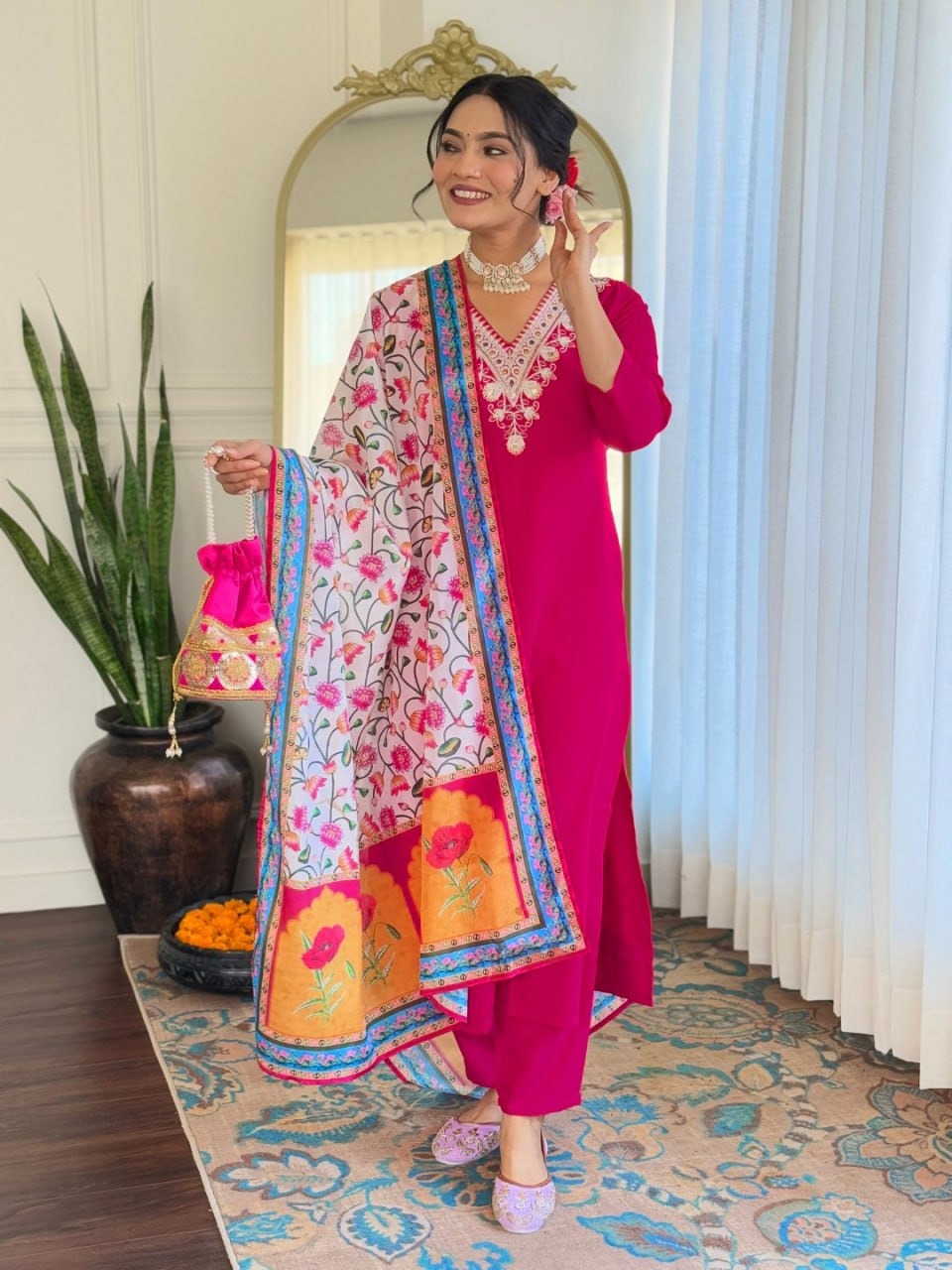 Silk Chiffon With Printed Dupatta - Image 7