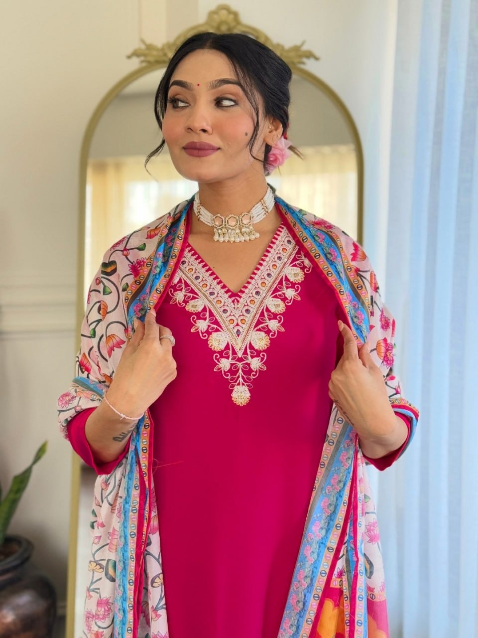 Silk Chiffon With Printed Dupatta - Image 4