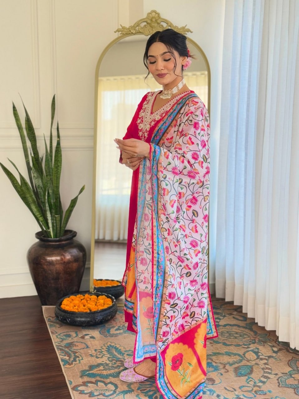 Silk Chiffon With Printed Dupatta - Image 2