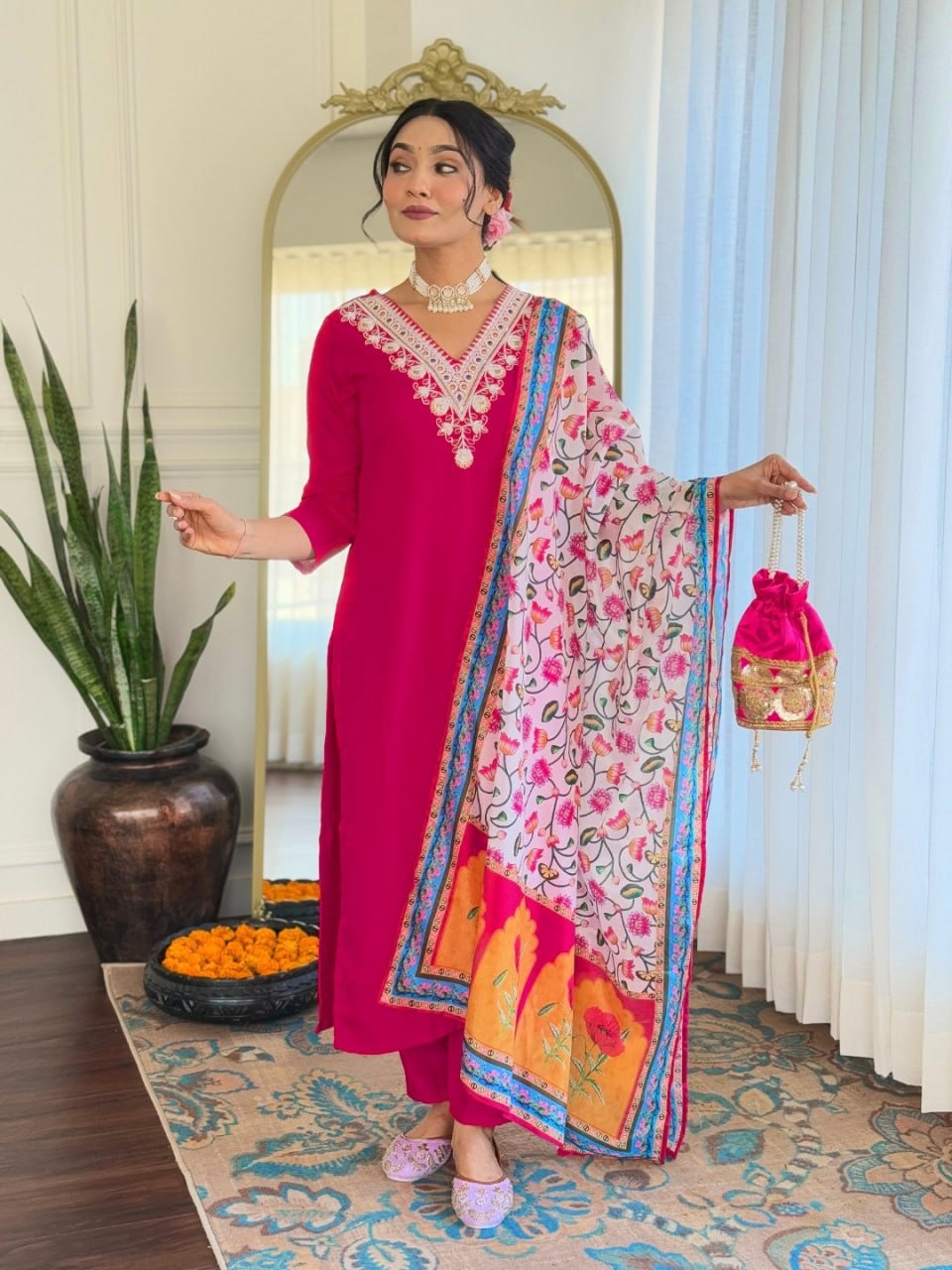 Silk Chiffon With Printed Dupatta - Image 3