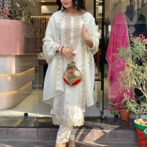 Kurti : PURE Viscose Jacqard Tabby Silk With Printed Dupatta